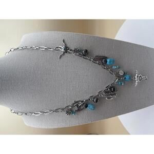 Silver Chain Necklace with Turquoise and Charms